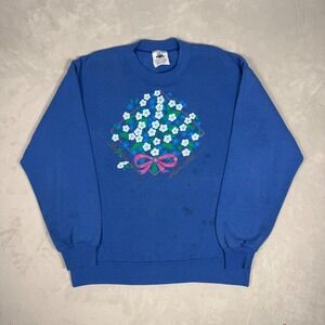 90s Mens Gopher Sport Alaska Floral Bouquet Souvenir Sweatshirt Blue Large